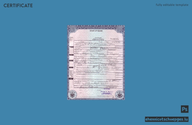 US-amerikanische Sterbeurkunde des Bundesstaates Maine im PSD-Format (Beispielvorschau)